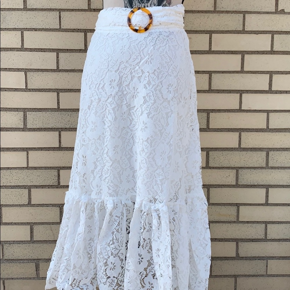 WHITE LINED LACE DETAILED MIDI SKIRT - Picture 4 of 9